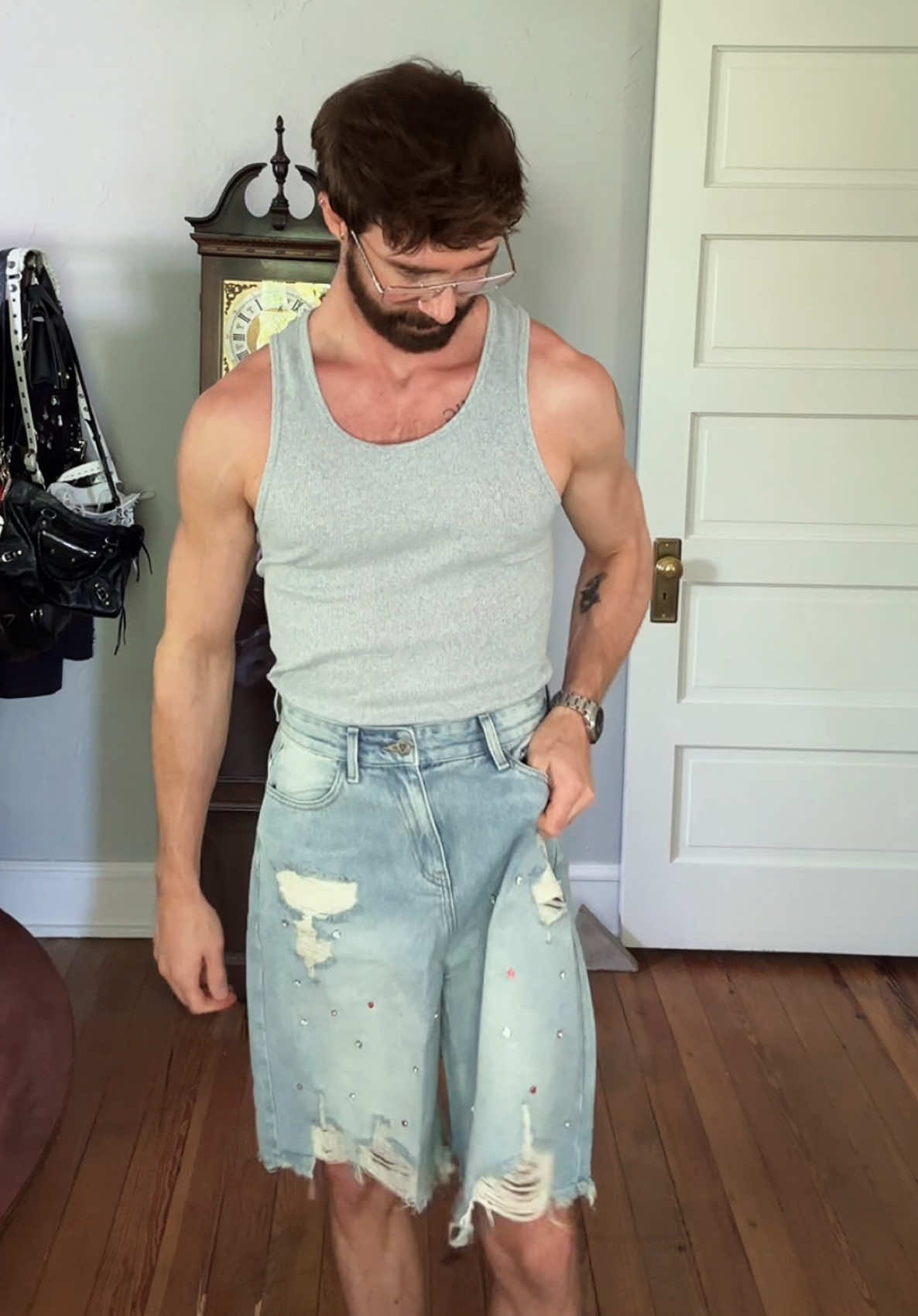 @Aelfric Eden Shop Rhinestone Jorts 10/10 ✨ #streetwear #mensfashion #aelfriceden #tiktokmademebuyit 