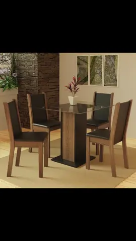 🔥 Conjunto Sala de Jantar Madesa Aline Mesa Tampo de Vidro com 4 Cadeiras - Rustic/Preto #saladejantar #mesadejantar #achadinhosshopee 