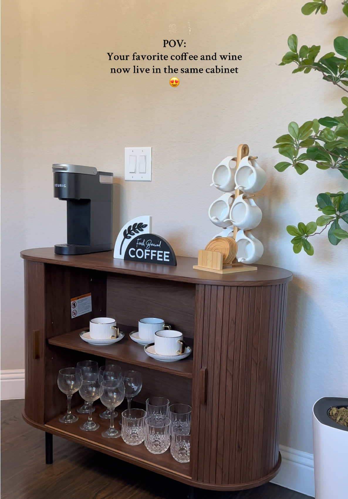 One cabinet. Two obsessions. Coffee & wine!  The cutest sideboard cabinet on tiktok shop.  Comes in multiple sizes and colors; link is in the video.  @ONBRILL OFFICIAL  #sideboardcabinet #buffetcabinet #onbrill #backtoachool #tiktokshopbacktoschool 