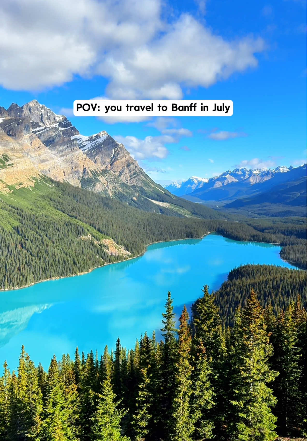 Share with the person you want to visit with 🥹 💜Follow @KatieOSheaAway for the travel tips + itineraries that turn dream trips into reality. Long daylight hours, wildflowers blooming, turquoise lakes at their brightest, and sunsets that last forever. 🩵✨ If you’re visiting Banff in summer, July is peak magic. 📍What to do in July: ✔️ Lake Louise — canoe across glacier-blue water or hike to the tea house 🛶 ✔️ Spirit Island — July is the best time for clear reflections on Maligne Lake 💧 ✔️ Moraine Lake — sunrise is the moment 🌄 (shuttle only!) ✔️ Fairmont Banff Springs — iconic “Castle in the Rockies” — even just visiting is magical 🏰 ✔️ Peyto Lake — glowing wolf-head view 🐺 ✔️ Banff Gondola — ride to the top of Sulphur Mountain for panoramic views and a glass of wine at sunset 🚠 ✔️ Bow Lake — perfect for a morning coffee and calm start ✔️ Kananaskis — epic hikes with fewer crowds ✔️ Sunwapta Falls — powerful, easy-access waterfall stop with serious wow factor 💦 ✔️ Downtown Banff — cute cafés, patio dining, souvenir shops, and epic mountain views while you stroll 🛍️☕ 💬 Comment “ROCKIES” to join the waitlist for our Banff to Jasper Road Trip Guide! 📌 Save this to plan your July trip — and tag your summer adventure buddy 🫶 💬 Comment “HIKE” to get our Free Hiking & Adventure Essentials Checklist + Gear Guide! 🥾 💬 Comment “SHOP” to shop this video! #Banff #BanffNationalPark #CanadianRockies #ExploreCanada #MoraineLake   