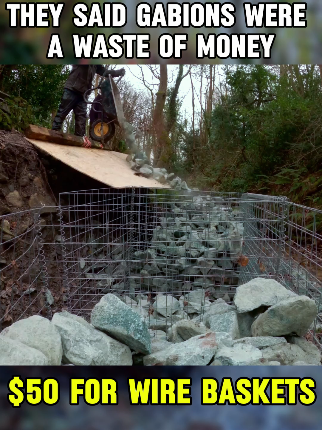 River Gabion Installation Part 2 - the main baskets p2 #fence #borderwall #border #gabion #wall #LawnCare #lawn #lawntok #landscaping #patio #fenceinstallation #homerenovation #woodwork #accentwall #privacywall #woodenfence #gardenproject #gardenborder #budgetgardening #gardeninghacks #gardeningtok #DIY #fyp #viral