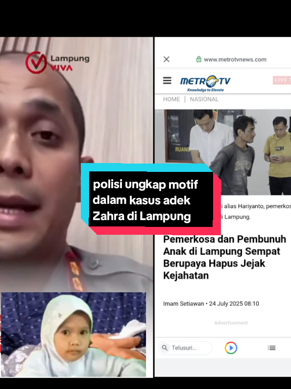 polisi ungkap motif pelaku dalam kasus  pembunuhan adek Zahra di Lampung #kasuspembunuhan #tulangbawanglampung #zahra #motif 