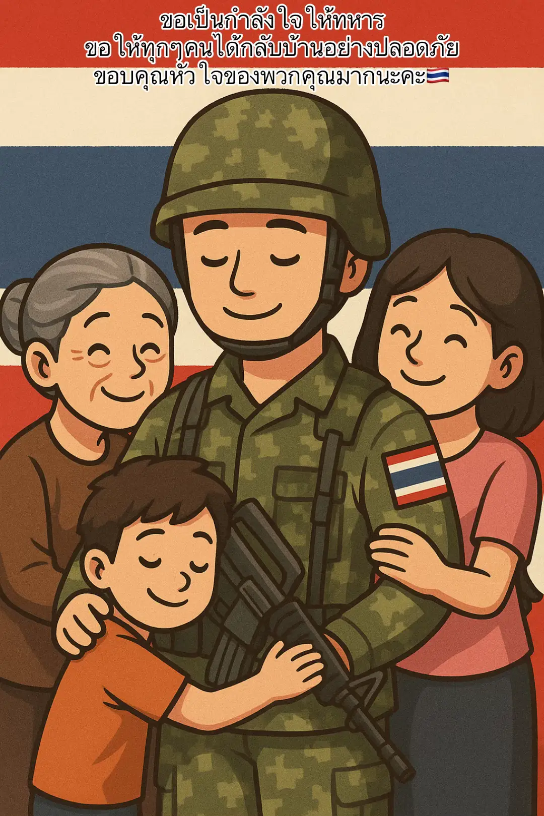 ขอเป็นอีกหนึ่งกำลังใจให้ทหารไทย กราบหัวใจของทุกคนที่เสียสละตัวเอง มาปกป้องประเทศไทยของเรา 🇹🇭 ทั้งๆที่พวกคุณก็มีครอบครัวที่รออยู่เช่นกัน ขอให้ปลอดภัยนะคะ คนไทยจากทั่วโลก ส่งกำลังใจให้อยู่ค่ะ #คนไทยในเกาหลี  #ไทยนี้รักสงบเเต่ถึงรบไม่ขลาด 