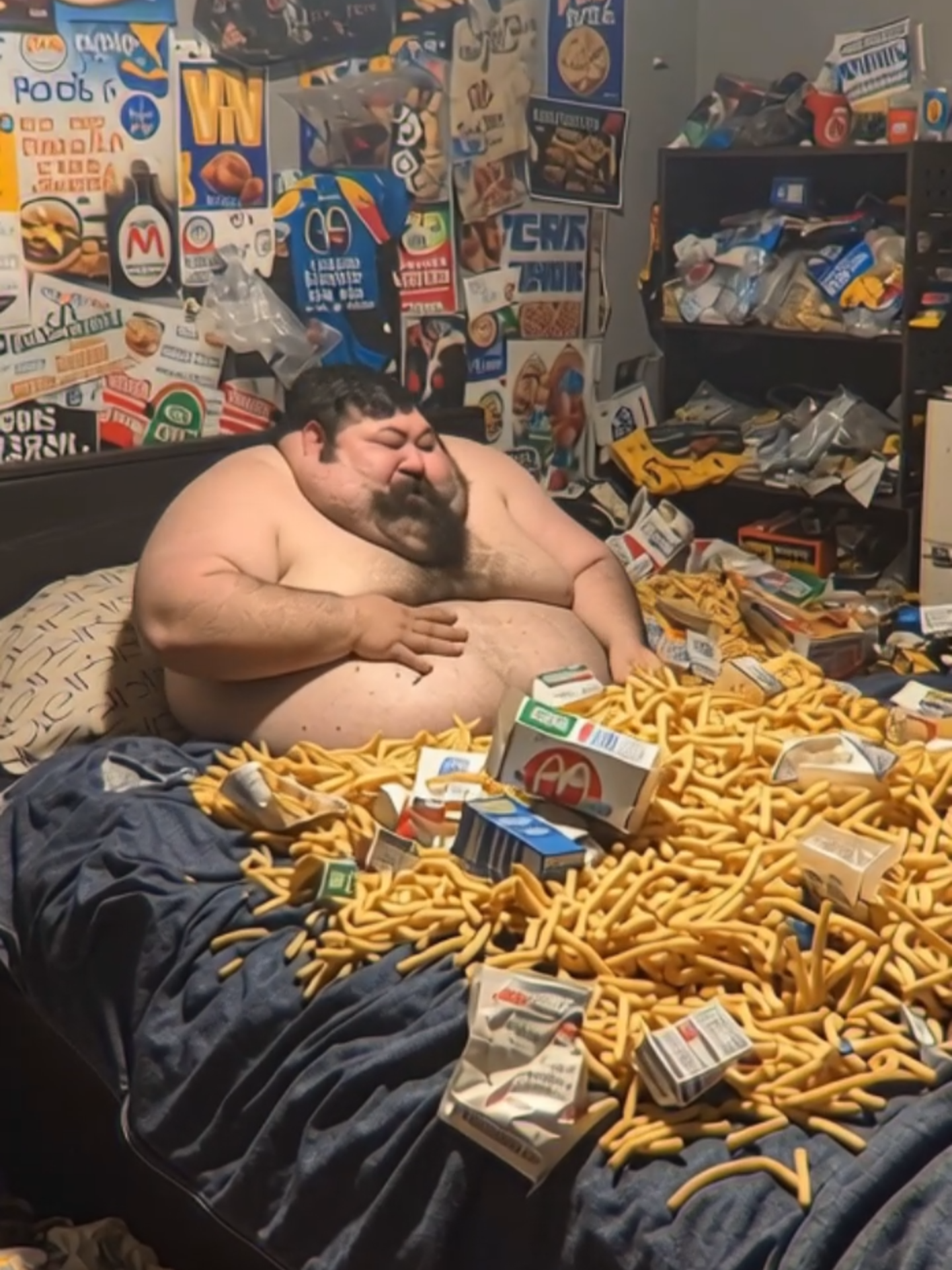 Discover the wildest side of mukbang with my little brother! His room turns into a true fast-food paradise, overflowing with fries, burgers, and all kinds of snacks right in bed. Every night, he creates his own food universe, surrounded by posters, video games, and mountains of delicious junk food. For him, food isn’t just a meal, it’s an experience to be enjoyed without limits. If you love ASMR eating, midnight cravings, or just watching people embrace their passion for food, this is your spot. Nothing makes him happier than sharing his massive feast with the world. #Mukbang #Obese#JunkFood #Burgers