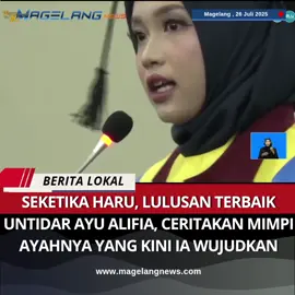 Ayu Alifia Widianingrum (Pendidikan Matematika) dinobatkan sebagai wisudawan terbaik tingkat universitas jenjang S1 dengan IPK 3,99, dan Amar Ma’ruf (S2 Pendidikan Bahasa Indonesia) sebagai wisudawan terbaik jenjang S2 dengan IPK 4,00. Suasana tiba-tiba berubah menjadi haru saat Ayu Alifia Widianingrum, wisudawan terbaik dari Prodi Pendidikan Matematika FKIP, menyampaikan sambutan mewakili seluruh wisudawan. Dalam pidatonya, ia menyingkap perjuangannya sebagai anak dari keluarga sederhana yang akhirnya berhasil meraih gelar sarjana dengan predikat cumlaude IPK 3,99. “Lahir dari keluarga yang sederhana, orang tua yang tak pernah merasakan bangku kuliah, saya sering diragukan. Ayah saya, almarhum H. Nanang Supriyanto, bahkan menuliskan ‘Wisudawan Terbaik Universitas’ dalam catatannya, meski ia tak pernah mencapainya. Kini, saya melanjutkan mimpinya,” ucap Ayu dengan suara bergetar