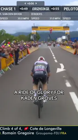 Take a bow, Kaden Groves! He becomes the 114th man in history to win a stage in all three Grand Tours. #TDF2025 👏 #cycling #kadengroves 