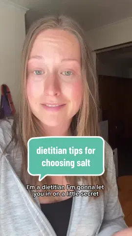 the easiest way to cut your sodium intake in half…  is to use different (lower sodium) salt! 🧂 when I looked at the store, salts varied from ~400mg to 580mg per 1/4 tsp serving. diamond crystal kosher salt has only 280mg in the same serving. and even if you’re seasoning generously, it’s unlikely you would use twice as much. but remember this only makes a difference if you’re cooking food at home, which is another great way to reduce your sodium intake. 😊 and remember to get plenty of potassium too! foods like vegetables, greens, fruits and beans are packed with it. it’s another electrolyte that helps balance sodium in the body. and most Americans eat too much sodium and don’t get enough potassium, which can lead to high blood pressure and other chronic diseases over time.  the more you know! lmk if you want more nutrition info reels like this 🫶🏼  #sodium #lowsodium #dietitian #dietitiansoftiktok 