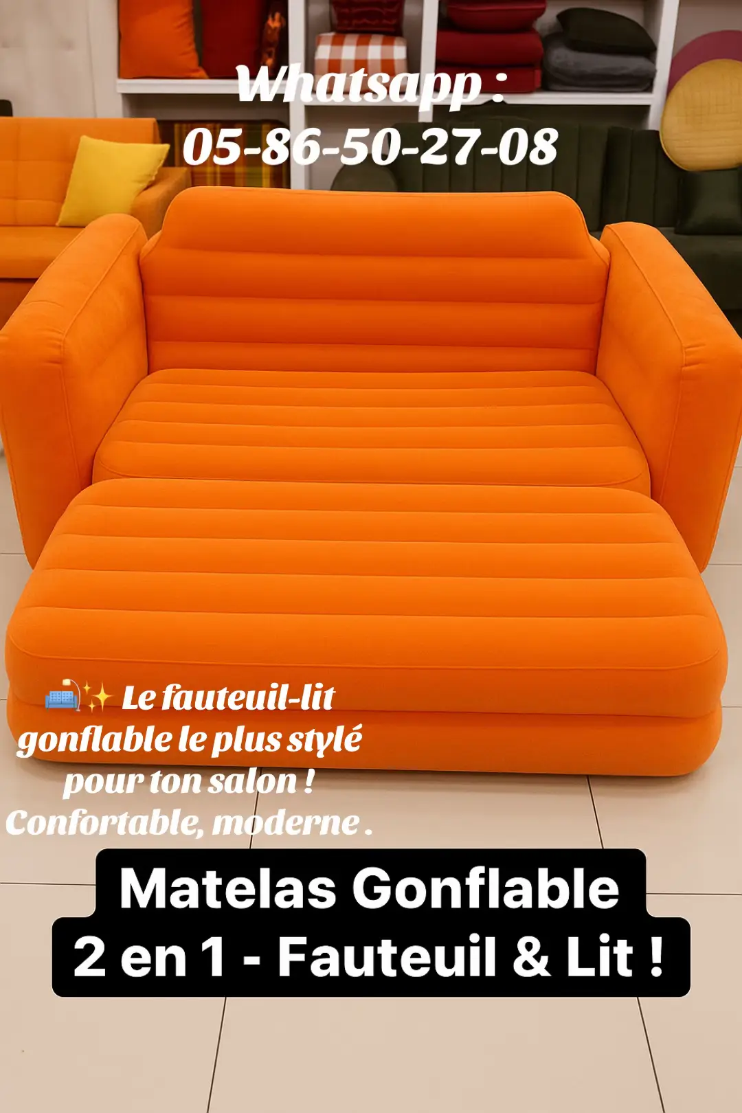 🛋️ Fauteuil gonflable 2 en 1 - Fauteuil & Lit 💡 Couleur tendance et lumineuse pour embellir votre salon 📦 Facile à transporter et à installer 💰 Prix : 20.500 FCFA 🚚 Livraison possible partout en Côte d’Ivoire 📍 Disponible à Abidjan – Treichville 📲 Commandez vite avant la rupture de stock ! #FauteuilGonflable #Fauteuil2en1 #DécorationSalon #MaisonCocooning #Tendance2025 #Abidjan #CIV #TikTokCIV #ConfortChezSoi #MeublePratique #LitGonflable