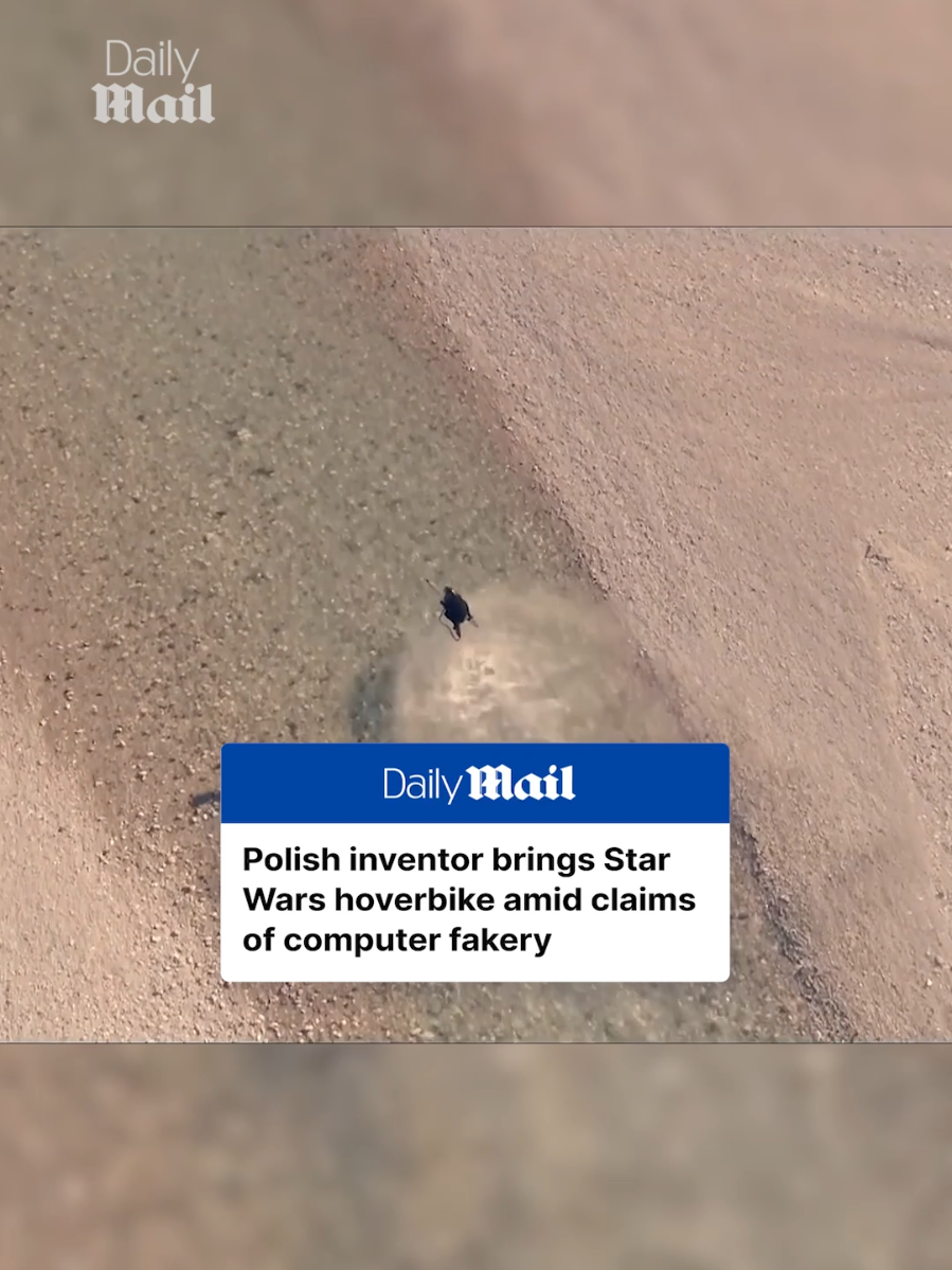 A firm promoting a Star Wars-style hoverbike has been accused of using computer trickery to dupe consumers. But Polish company Volonaut has insisted its Airbike is real and not an AI-generated figment of its founder's imagination  It has released new flight footage with original audio of the one-person craft, which is said to be capable of flying at 125mph.  Tap the link for the full story on DailyMail.com. 🎥 Volonaut #hoverbike #starwars #airbike 