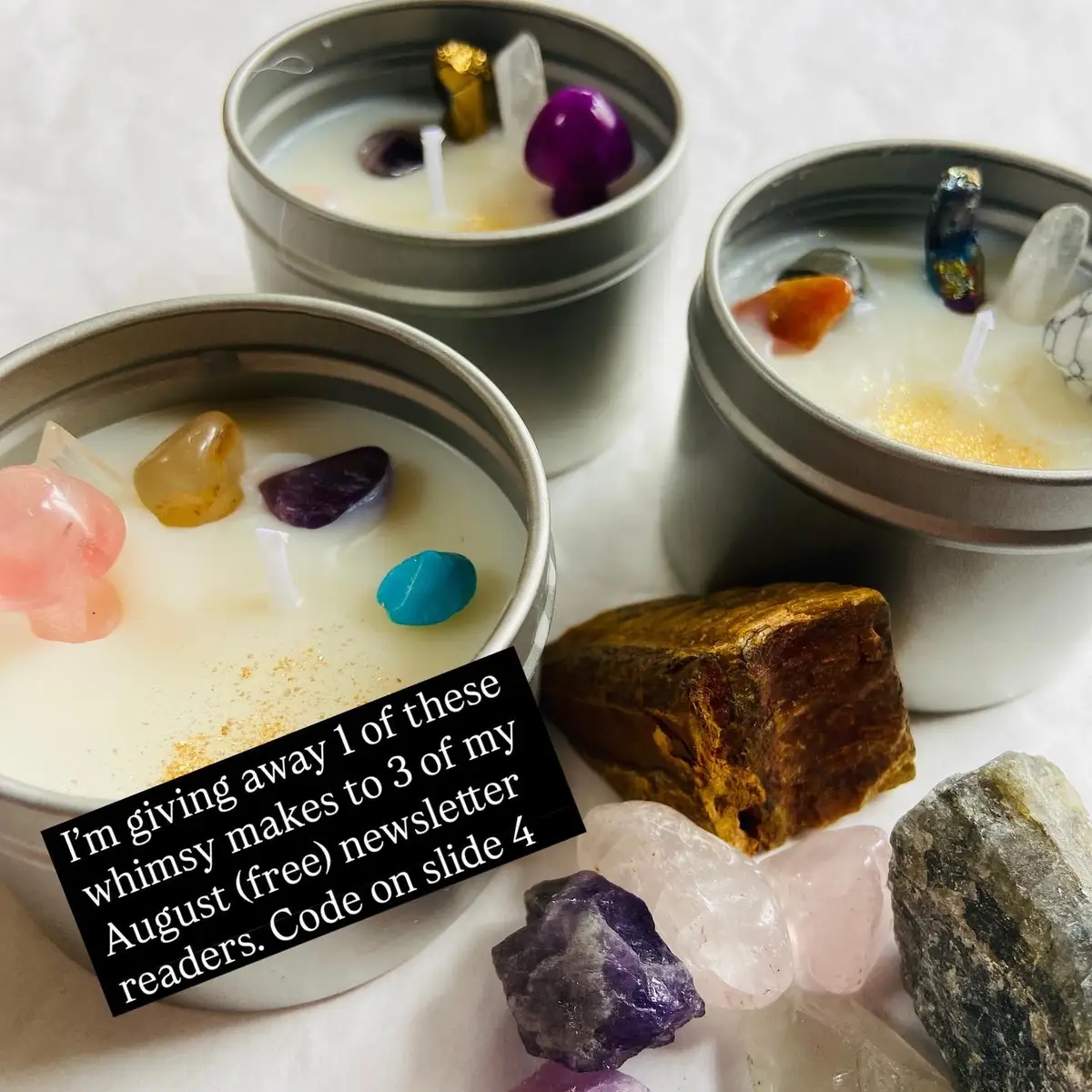 Whimsy makes are spontaneous and intuitive makes that I make at the end of bigger projects. They’re about using up smaller stones, crystals and elements. These came after making a candle commission and having enough  spare wax to make 3 4oz soy wax candle tins. The collection of stones and crystals were not enough for bigger projects.  So I’m giving away 1 candle to 3 of my August (free) USA newsletter readers. It’s called ‘The Untamed Way’ and is full of recipes, folklore, and ritual, ceremony, folkculture and ways to make your life more magical. #spiritualtiktok #earthkind #apothecary #magic #spells #folkcraft #cottagecore 