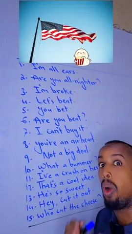 🇺🇸✨ 15 Cool American Slangs You Must Know! ✌️🗣️🇸🇴 🧠 For ESL Learners with Somali Meanings 📘💬  Follow us for more free English lessons every day. @⚖️ English-Court @Cambuulo 