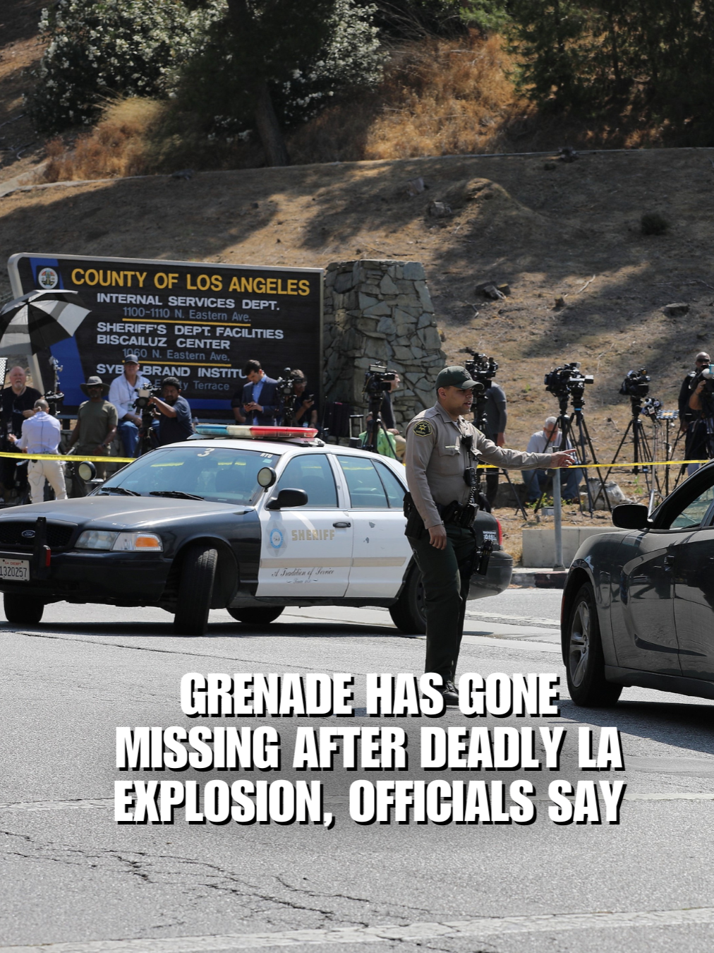 A grenade has gone missing in the aftermath of a deadly training center explosion that killed three sheriff's deputies, officials say.