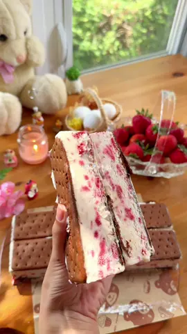 You NEED to try these Strawberry Swirl Ice Cream Sandwiches 🍓🫧𓆝❄️𓇼˚⊹ So creamy, so light, and insanely easy to make! The perfect summer treat you’ll crave on repeat! 😭💗 📝 Ingredients 🍓 Strawberry Swirl: • 250g strawberries (fresh or frozen) • 2 tbsp sugar • ½ lemon (juice) Ice Cream Base: • 400ml heavy cream (cold) • 250g sweetened condensed milk (adjust to taste) For Assembling: • Biscuits or cookies of your choice 🍓 Instructions 1. In a pan, cook strawberries with sugar and lemon juice until soft and jammy. Lightly mash and let cool completely. 2. In a bowl, whip cold heavy cream until stiff peaks form. 3. Add condensed milk to the whipped cream and mix gently until fully combined. 4. Gently swirl in the cooled strawberry mixture, don’t overmix to keep the swirl effect. 5. Line a tray or pan with parchment paper and arrange a layer of biscuits. 6. Pour the ice cream mixture over the biscuits and smooth the top. 7. Add another layer of biscuits on top to sandwich the ice cream. 8. Cover it and freeze for at least 6 hours or overnight for best texture. 9. Slice between the biscuits and enjoy! . . . . .#strawberry #strawberryicecream #icecream #icecreamsandwiches #summerdessert #icecreamsandwich #easysummertreats  #summersweets #nobakedessert #icecreamlover #nobake#strawberries #homemadeicecream #EasyRecipes #FoodTok #strawberryswirl 
