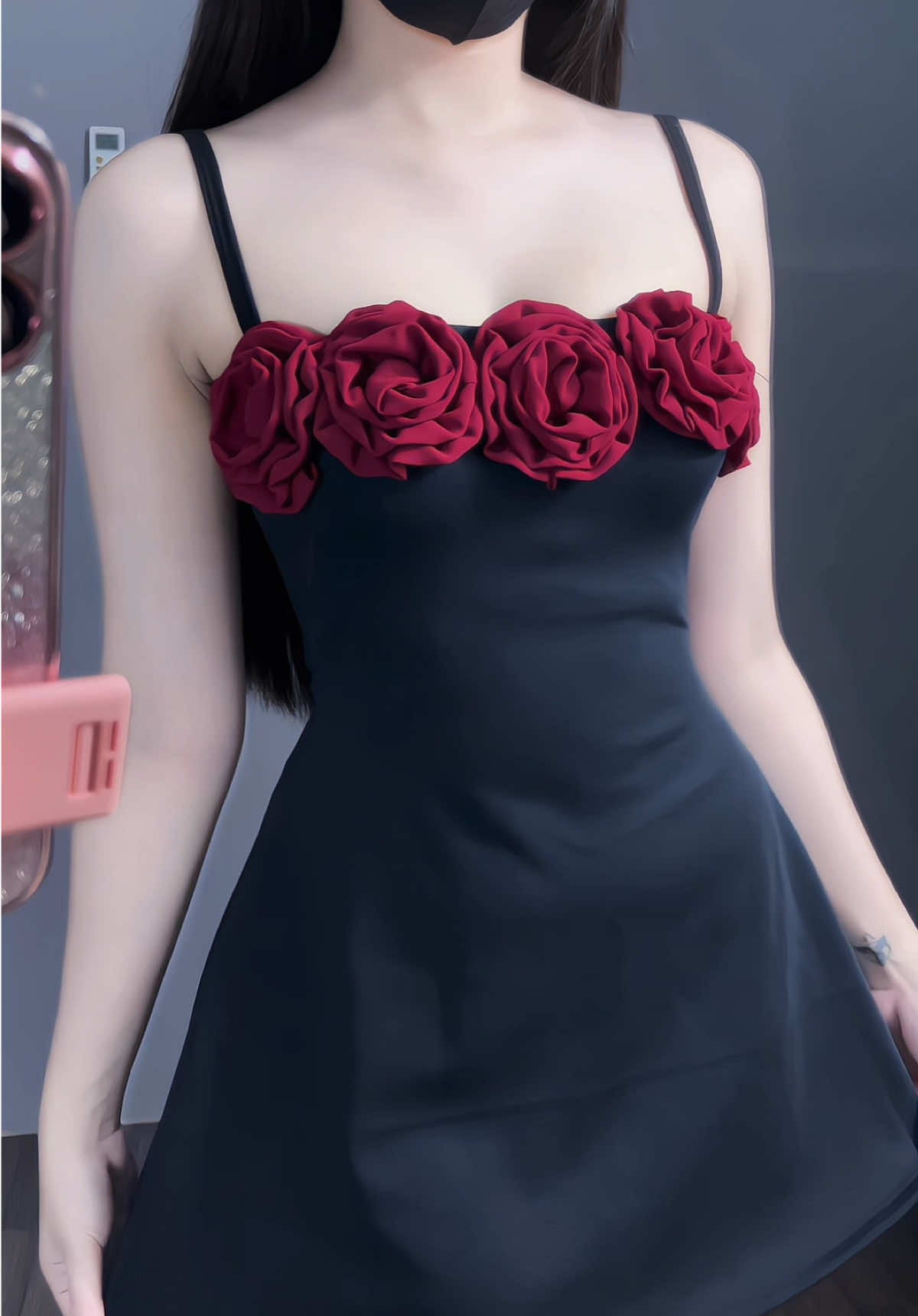 Đầm hoa hồng dáng ngắn xinh #vayxinh #xuhuongtiktok 