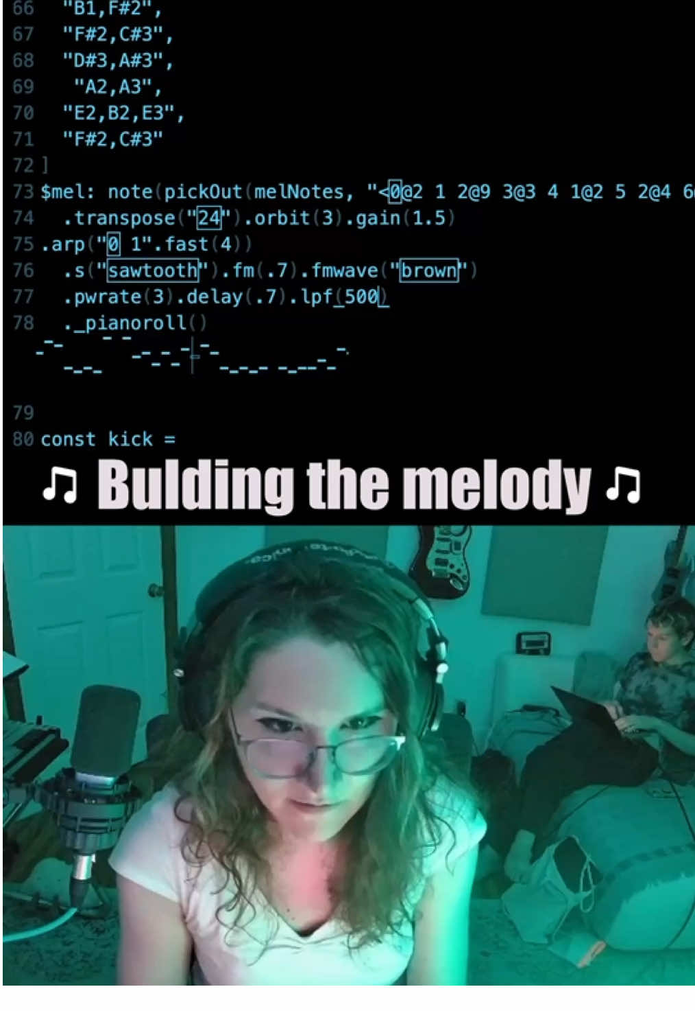 Building a #electronicmusic #edm track with live-coding while my friend @sci.fi.lo.fi makes a music video #creativecoding 
