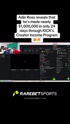 Adin Ross reveals that he’s made nearly $1,000,000 in only 24 days through KICK’s Creator Income Program 🤯🔥 #foryourpage #ddg #charlestonwhite #kaicenatclips 