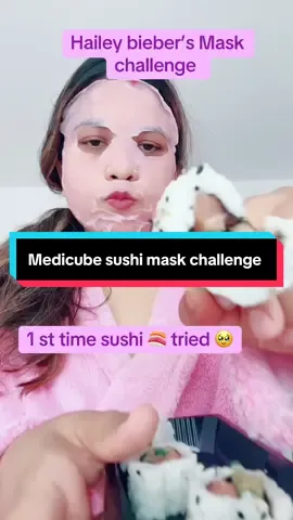 Challenge accepted 🤗 Hailey Bieber mask challenge @medicube global only for you I ate sushi so please show some love ❤️ @medicube US Store #medicube #haileybieber #fyp #pdrn #salmon #sushi #haileybieberchallenge #medicubemasksheet #medicinachina #koreanglassskin #kbeauty 