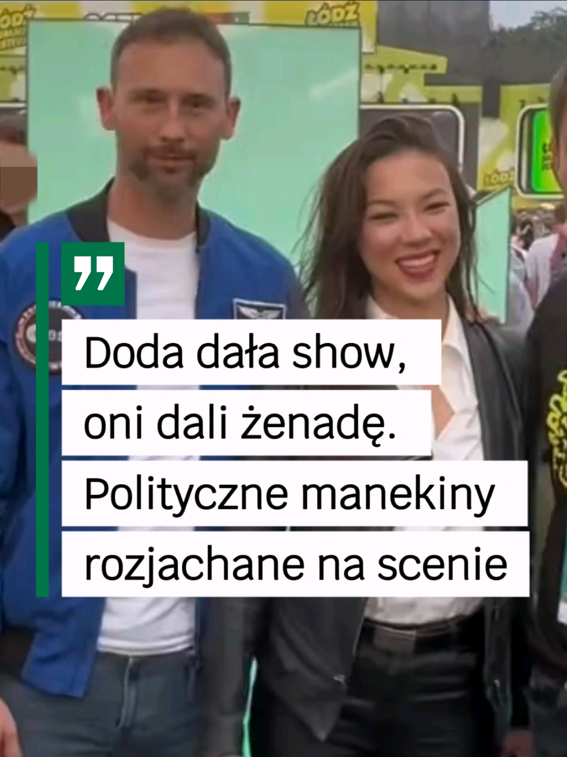 Lans zamiast rządzenia - jak koalicja wysłała swoje maskotki na koncert, żeby przykryć syf. (...) 26 lipca 2025 r. kosmiczna para wbiła na Łódź Summer Festival, myląc koncert Doda z politycznym wiecem Tuska - rozdawali autografy, jakby ktoś serio przyszedł tam dla nich, a nie po muzykę. Doda zgasiła ich jednym zdaniem jak kiepa o krawężnik - bez emocji, bez litości, z pełną klasą. Brawo 👏💪🔥 🛡️ Niniejszy materiał ma charakter satyryczno-publicystyczny. Zawarte w nim opinie, skojarzenia, porównania i sformułowania służą wyłącznie artystycznej ekspresji, społecznej krytyce i wolności wypowiedzi, chronionej przez Konstytucję RP oraz Europejską Konwencję Praw Człowieka. Jeśli ktoś poczuł się urażony - to znaczy, że trafiło tam, gdzie miało trafić  @Doda  #łódź  #doda #kosmici #propaganda #polityka #dc 