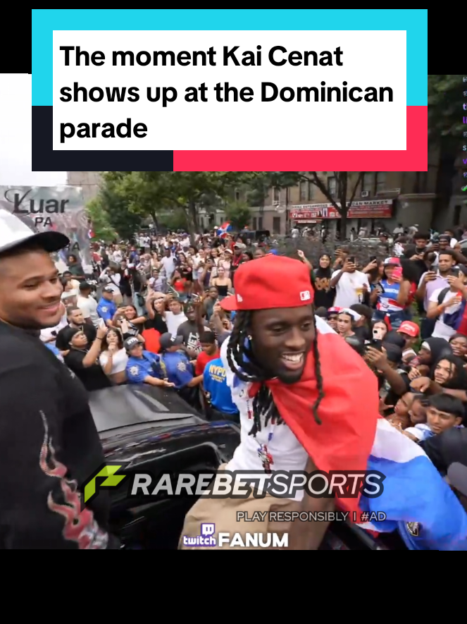 The moment Kai Cenat  shows up at the Dominican  parade #kai #kaicenat #fanum #dominicanparade #drparade 