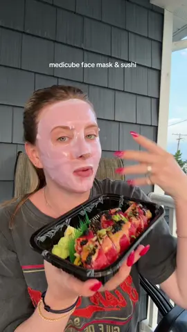 having a Hailey Bieber face mask & sushi moment #sushi #haileybieber #medicube #facemask 