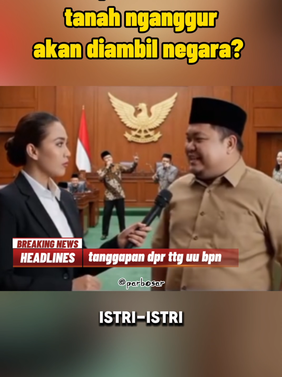 tanah yang tidak dimanfaatkan atau ditelantarkan selama dua tahun berturut-turut dapat berpotensi disita oleh negara. Hal ini diatur dalam Peraturan Pemerintah Nomor 20 Tahun 2021 tentang Penertiban Kawasan dan Tanah Telantar. Bentar lagi istri2 yg ditelantarkan juga akan disita 🤣🤣🤣 #parbosar  #satire  #bpn  #istriidaman  #ai 