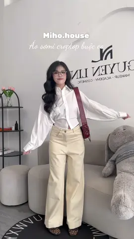 Áo sơmi croptop buộc eo ✨ #fyp #xuhuong #miho #trending 