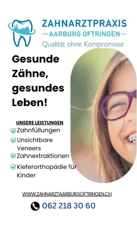 Bereit für ein gesünderes, strahlenderes Lächeln?💫 Vertrauen Sie uns auf Ihrer Reise zu einem schönen Lächeln – buchen Sie jetzt Ihren Termin!💙 Lassen Sie Ihr Selbstbewusstsein erstrahlen!✨😁 📞 Telefon: 062 218 30 60 📱 WhatsApp: +41 78 695 00 38 📧E-Mail:info@zahnarztaarburgoftringen.ch 🌐 Webseite: www.zahnarztaarburgoftringen.ch #dentist #orthodontics #smileconfidently #swissexcellence #smilemore #smile #aarburg #aarburgoftringen #dentalcare #kidstoothbrush #braces #invisalign #confidentsmile #teethalignment #straighterteeth #smilejourney #beautifulsmile #dentalcareforkids #healthyteeth #zahnarzt #dentalhealth #oralcare #toothcare #swissdentist #healthysmile #clearaligners #straightsmile 