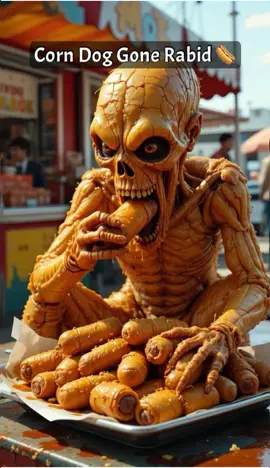 Corn Dog Gone Rabid 🌭 #CornDogCreature #FriedFoodFreak #WeirdEaterLoop #PlanetaSurreal #CarnivalHorror 