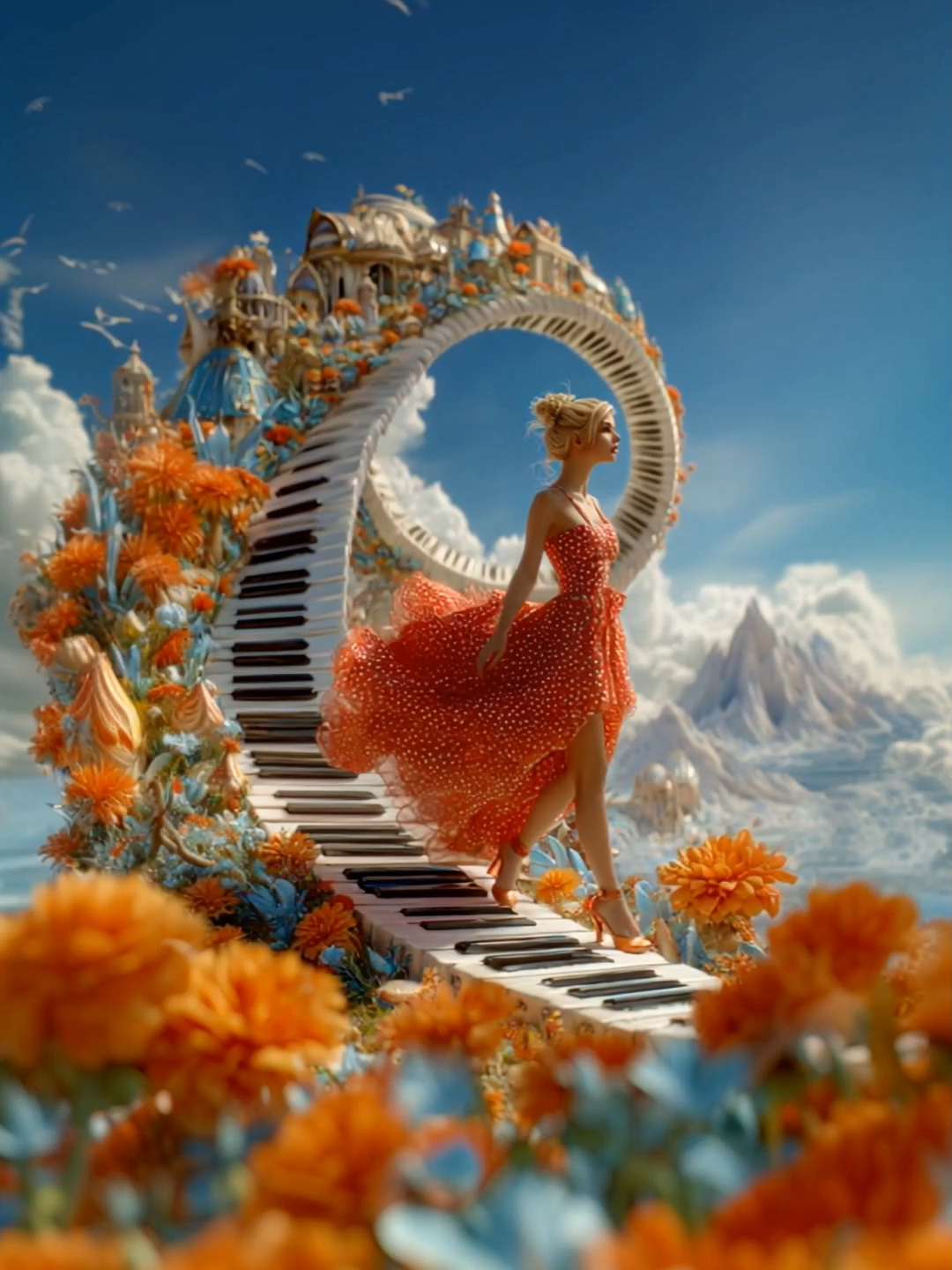 🎹☁️ Cloud Piano Towns | A Whimsical World Above the Sky 🌼🏰 This is a magical place where music meets fantasy, and every step is a note in a story only the clouds could write. 🎵🌬🧡 #aiart #AIfantasy #TiktokMagic #fantasy #enchantedfantasies #fyp #magicmoments #magicalvibes