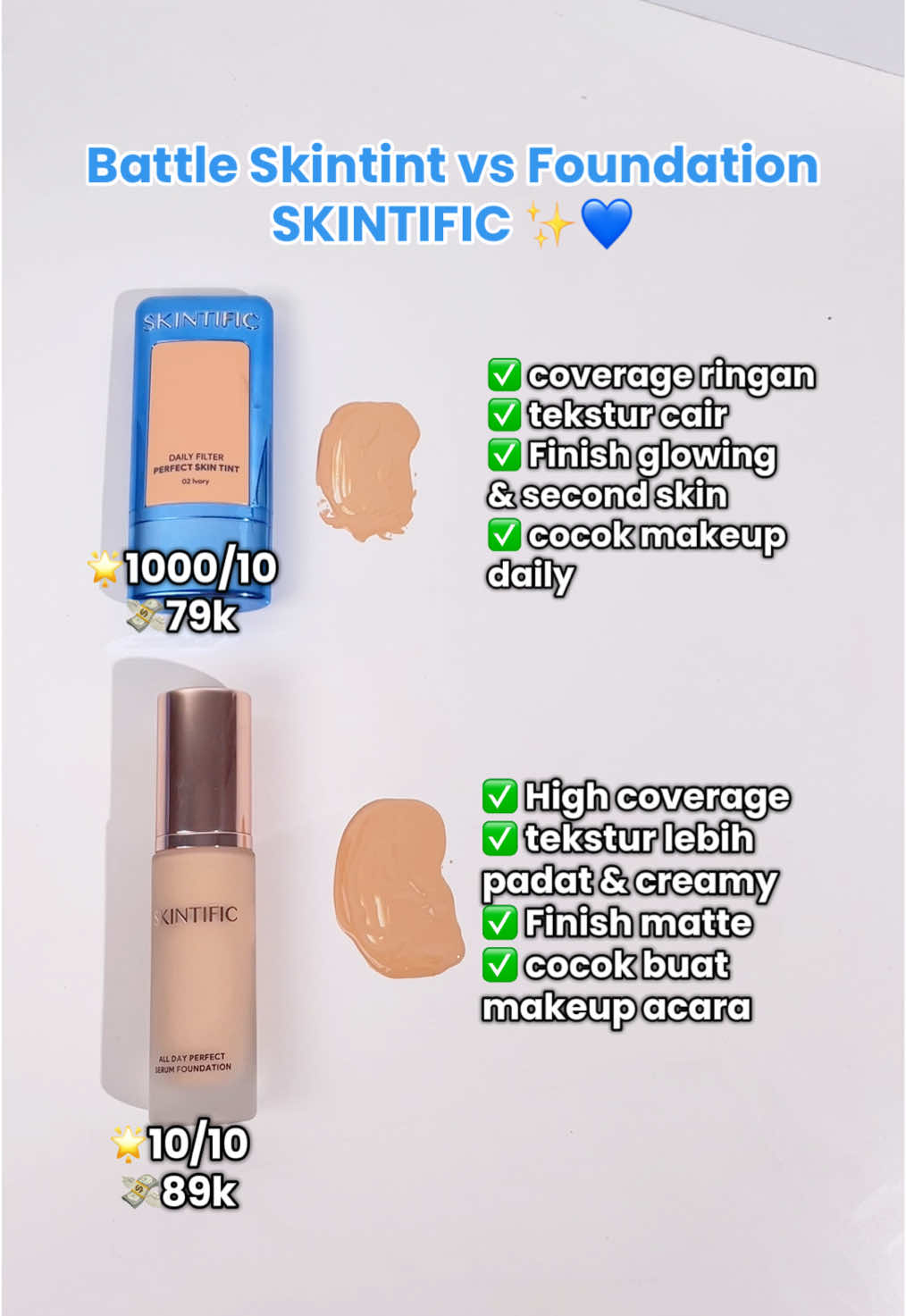 Foundation vs Skin Tint Skintific 💙 #skintint #skintintviral #skintintskintific #foundationskintific #skintific 