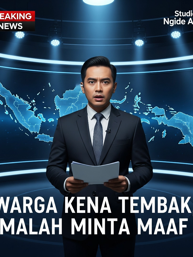 Warga kena peluru, tapi malah minta maaf. Di negeri ini, yang salah bisa tetap benar asal berseragam. #BeritaLucu #SalahTembak #PolisiIndonesia #HukumLucu #SatireIndonesia #KontenBerita #RobotAI #DarkComedy #StudioNgideAI #KeadilanLucu