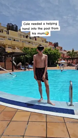 Cole needed a helping hand into the pool 🤣#jet2 #summerholidays #tenerife  @colesandall 