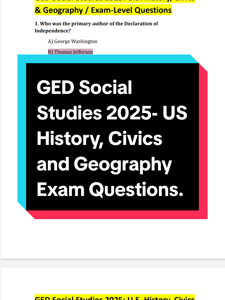 GED Social Studies 2025- US History, Civics and Geography Exam Questions. #gedmathtest #gedrla #gedscience #ged #gedlanguagearts #gedexam #onlineschool 