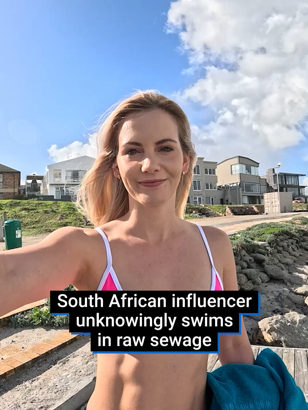 An unfortunate South African influencer unknowingly waded in raw sewage at a Cape Town beach. Former pro kitesurfer Michelle Sky Hayward swam around Bloubergstrand Beach, blowing sewage foam and paddling among the waves without knowing what was going in her mouth. #disgusting #southafrica #news #capetown