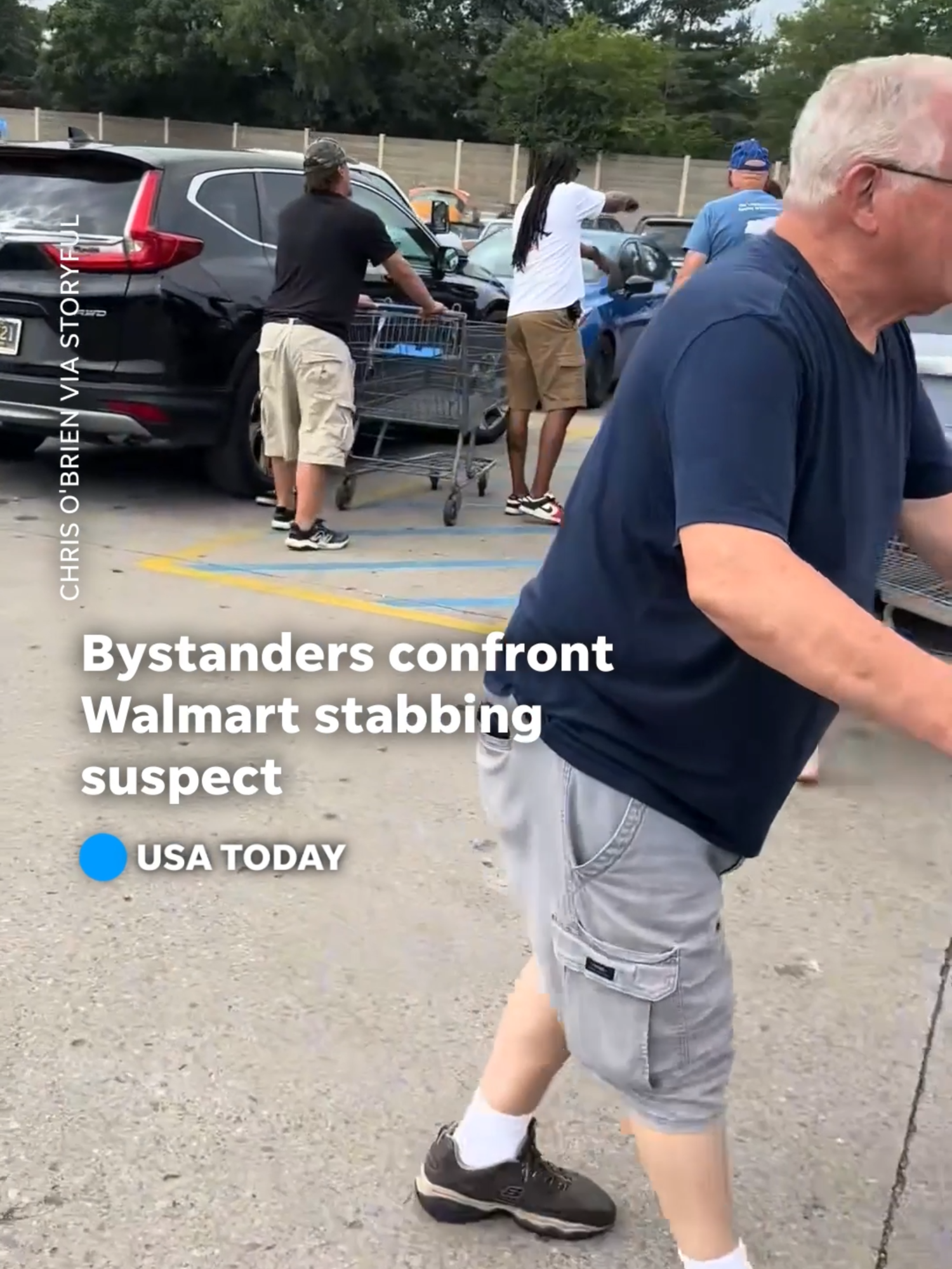 Police say bystanders helped stop a stabbing suspect at a Walmart near Traverse City before more people could be hurt. Watch as they confront the suspect in the business parking lot.