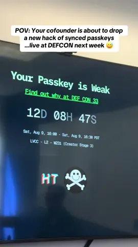 He called the talk “Your Passkey is Weak” 😮‍💨 Catch Chad/shortman exposing how synced passkeys (yes, the ones Apple & Google store) can be hacked, live demo and all at DEFCON 33  🔥  #DEFCON33 #passkeys #cybersecurity #hackdemo #infosec #CTF #newhack @Allthenticate 