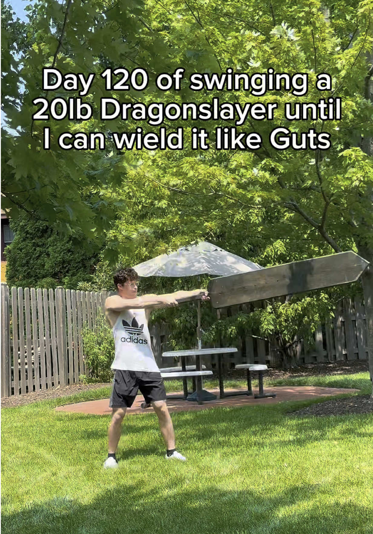 Day 120: really focusing on footwork. I’ve found spinning to be a more efficient way of movement than linear steps, and it complements the swings. Moving around the sword to create strong angles that setup the next swing is the goal. . You can get your own Dragonslayer on ashmanathletics.com ⚔️😁⚔️ the link is in my bio too!