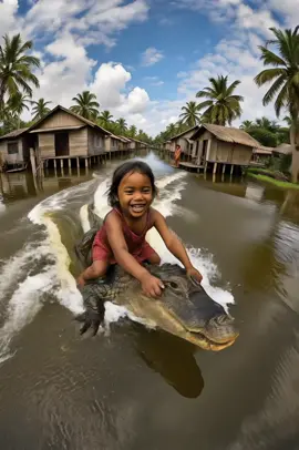 Sliding into my Monday like this kid riding the crocodile.  #fyp #funny #baby #crocodile #aibaby #boatkid #trending #viralvideo #lmao #cute #Love 