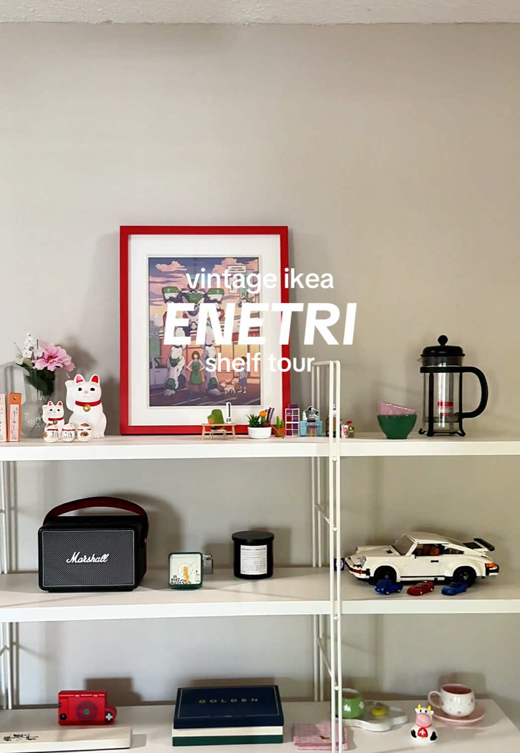i love this shelf so much 😭💛 #ikeaenetri #ikeashelf #trinkets #roomdecor #nielsgammelgaard #vintageikea #midcenturymodern #bookshelf #inspo 
