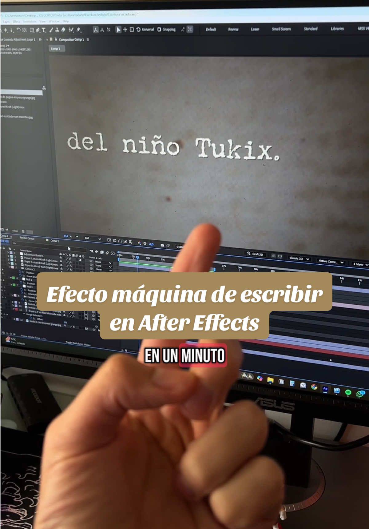 Animación de texto estilo máquina de escribir es muy fácil de hacer en After Effects. Solo vas al animate > opacidad, lo ponés en 0 y animás el offset de 0 a 100 y listo 😎 #aftereffects #motiongraphics #videoeditor