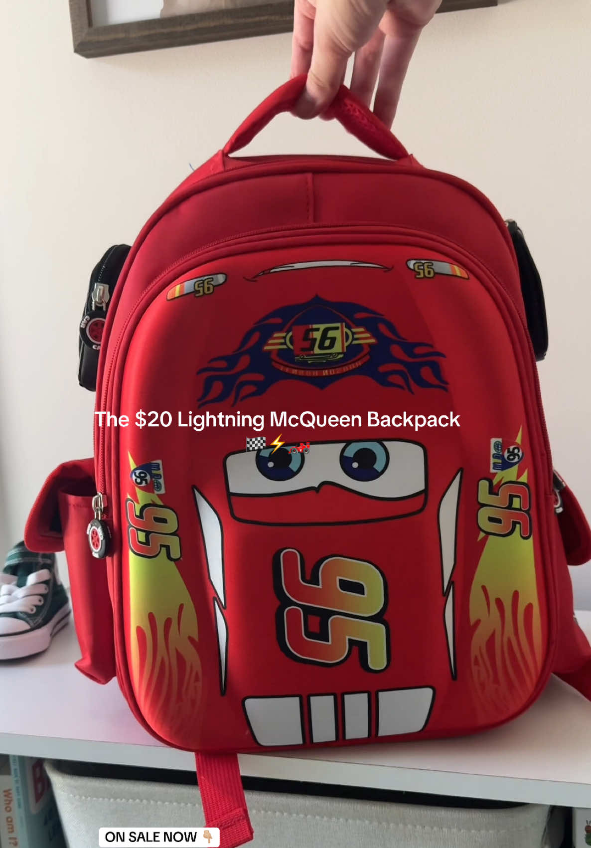 Comes in small, medium, or large! This is the medium 🏁⚡️🏎️ #carsbackpack #lightningmcqueen #lightningmcqueenbackpack #boysbackpack 
