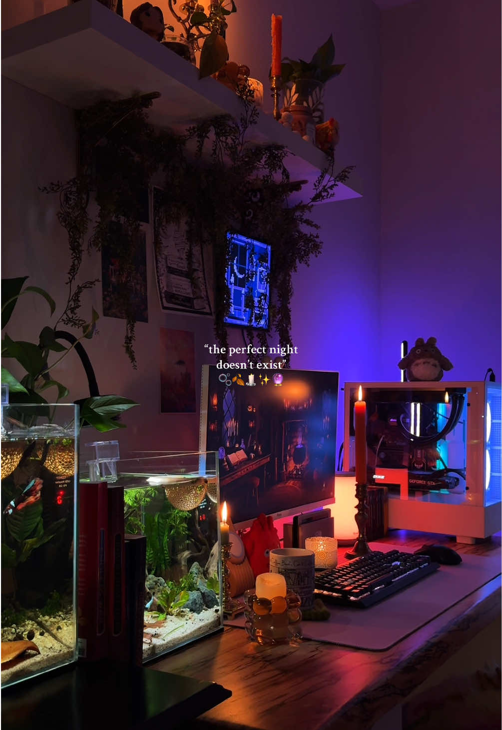 Oh yes it does. My cozy space is hitting hard today after work. My gosh, that was a long day🥲 #cozyvibes #cozyathome #nostalgia #GamingSetup #fishtok #aquariumhobby #fishtank #bettatok #bettafish #desksetup #aestheticfishtank 