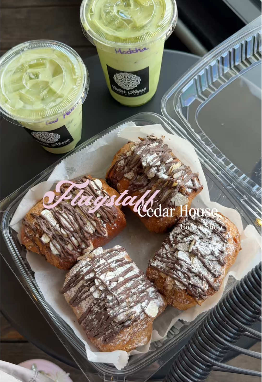 Matcha moments and mellow moods 🍵✨    Always support local!  This place is such a vibe, I loved the gallery wall! 🙌🏼 @CedarHouseCoffeeShop&Bakery  The chocolate croissants warmed up.. so so good!! 10/10 🥐✨🍫 Lavender Matcha Latte: 8/10 🍵 - - #flagstaff #coffeeshop #flagstaffarizona #foodieaz #arizonacoffee  #supportlocal 