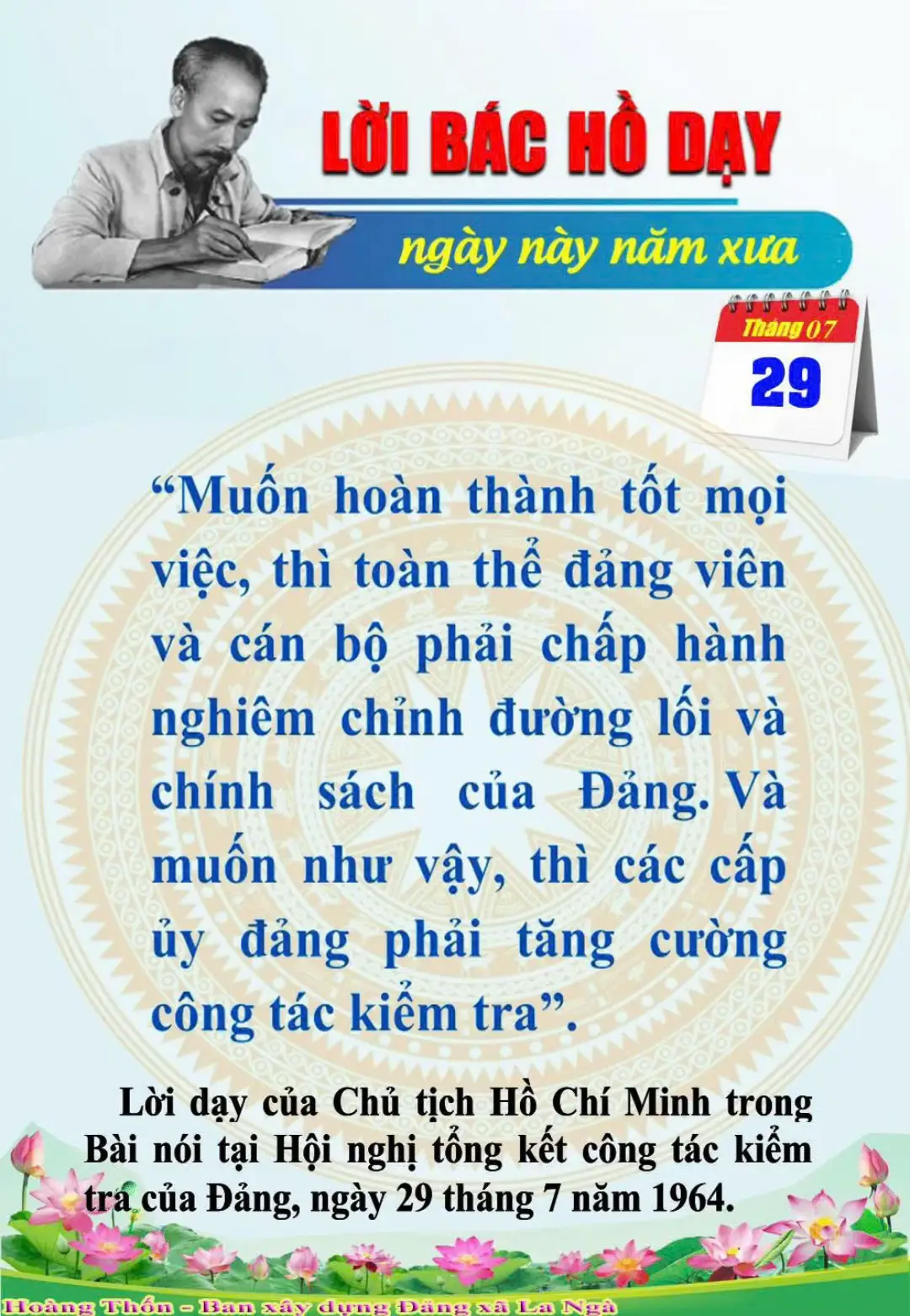 LỜI BÁC HỒ DẠY NGÀY NÀY NĂM XƯA - 29/7