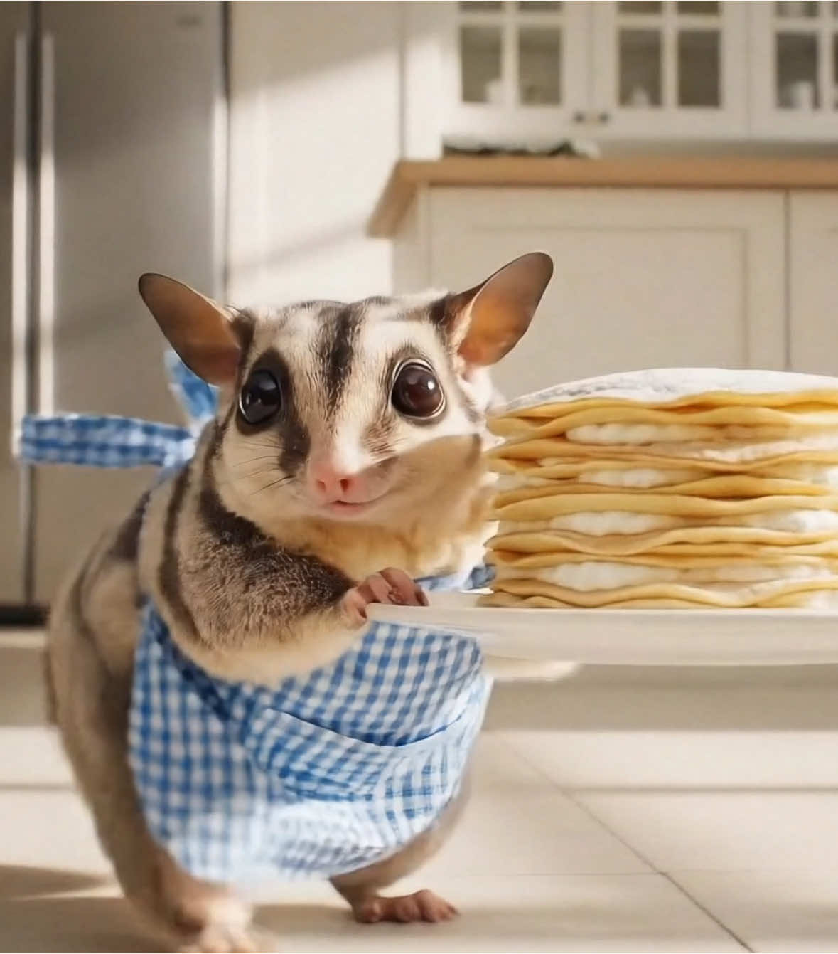 ミルクレープを作るフクロモモンガ กระรอกบินรูปเครป #ミルクレープ #เครป #sugarglider 