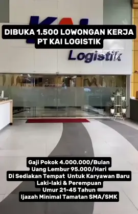 TELAH DI BUKA!!! Pendaftaran PT KAI LOGISTIK SILAHKAN KLIK LINK DI BIO KAMI Pendaftaran Ini Tidak Di Pungut Biaya Apapun( GRATIS ) Kualifikasi umum ▫️Domisili daerah Masing-Masing ▫️Pria dan Wanita ▫️Untuk SMA/SMK/D3/S1 ▫️usia minimal 21 tahun dan max 45 tahun #loker #lowongankerja #kai #kaikeretaapiindonesia #lowongan  #viral #fypage #fyp #fyppppppppppppppppppppppp 