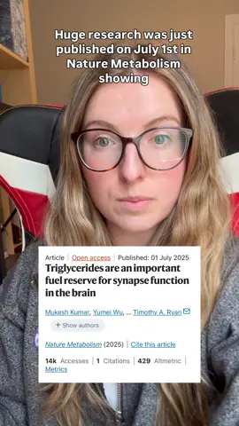 💥 Big Science News💥 Neurons aren’t just sugar-powered—they can burn fat too! 🔥 1️⃣ Kumar et al. (Nature Metabolism, July 1 2025) discovered neurons have a lipase called DDHD2 at synapses that breaks down triglyceride fat droplets into fatty acids for fuel and the inhibition of this protein causes lipid storage centres to accumulate 💪🏼 2️⃣ When neurons fire, they flip the fat switch: fatty acids enter mitochondria and generate ATP, sustaining synaptic vesicle recycling—even when glucose is gone! ⚡🔋   3️⃣ Block that fat pathway, and mice fall into a torpor (hibernation-like) state. Clearly, fat ≠ just storage—it’s brain fuel! 🚀  ✨ Why it matters: 🎓 Blows up the idea that the brain exclusively uses sugar—now we know fat is part of the energy mix  🧩 Offers insight into neurological diseases linked to lipid management (like hereditary spastic paraplegia & maybe Alzheimer’s/Parkinson’s). ⚙️ Opens up new questions: how do lipids/glucose balance? Could we tap fat fuel in aging brains? 🧠 Tag a brainy friend who’d find this mind-blowing! 🧠  #Neuroscience #FatFuel #BrainMetabolism #ScienceReel #womeninstem #biology #scienceiscool #science #molecularbiology #biologyteacher #sciencefacts #biologyiscool #biologymajor #neuron #metabolism #brain #learnwithreels #scicomm #LearnOnTikTok 