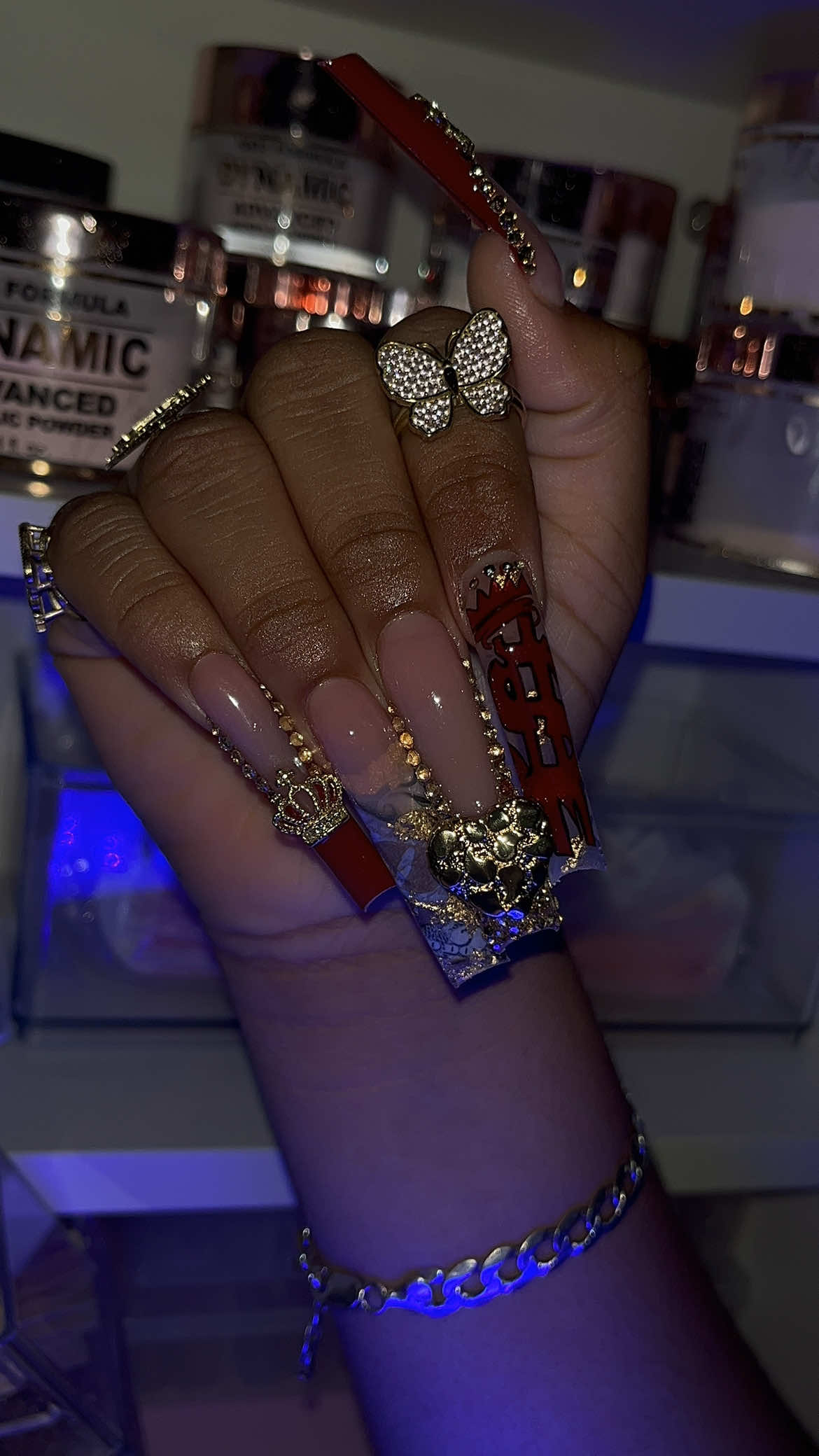red blinged out freestyle 😍💋 #nailinspo #viral #fyp #blingnails #nails #freestyle #parati 