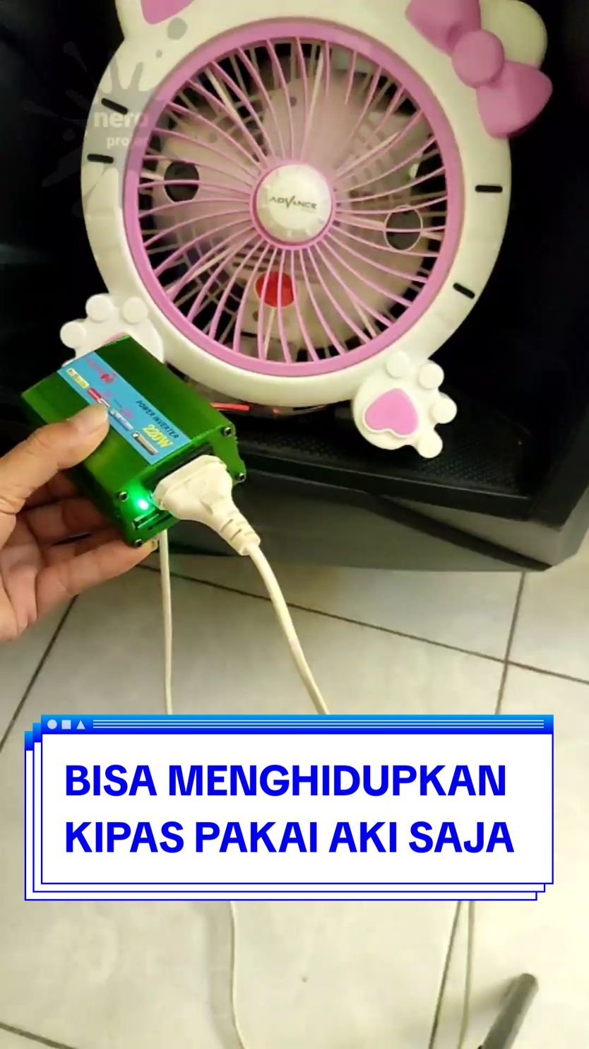 Menyalakan kipas angin pakai aki motor dengan inverter 220 watt #powerinverter #invertermurah #inverter220wat 