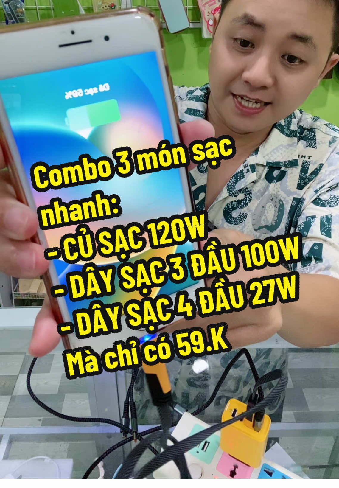 Combo 3 món sạc nhanh gồm Củ sạc nhanh 120W, Dây sạc 3 đầu 100W và Dây sạc 4 đầu 27W mà chỉ có 59.K #cusacnhanh120w #daysac3in1 #daysac3dau #daysac4in1 #daysac4trong1 